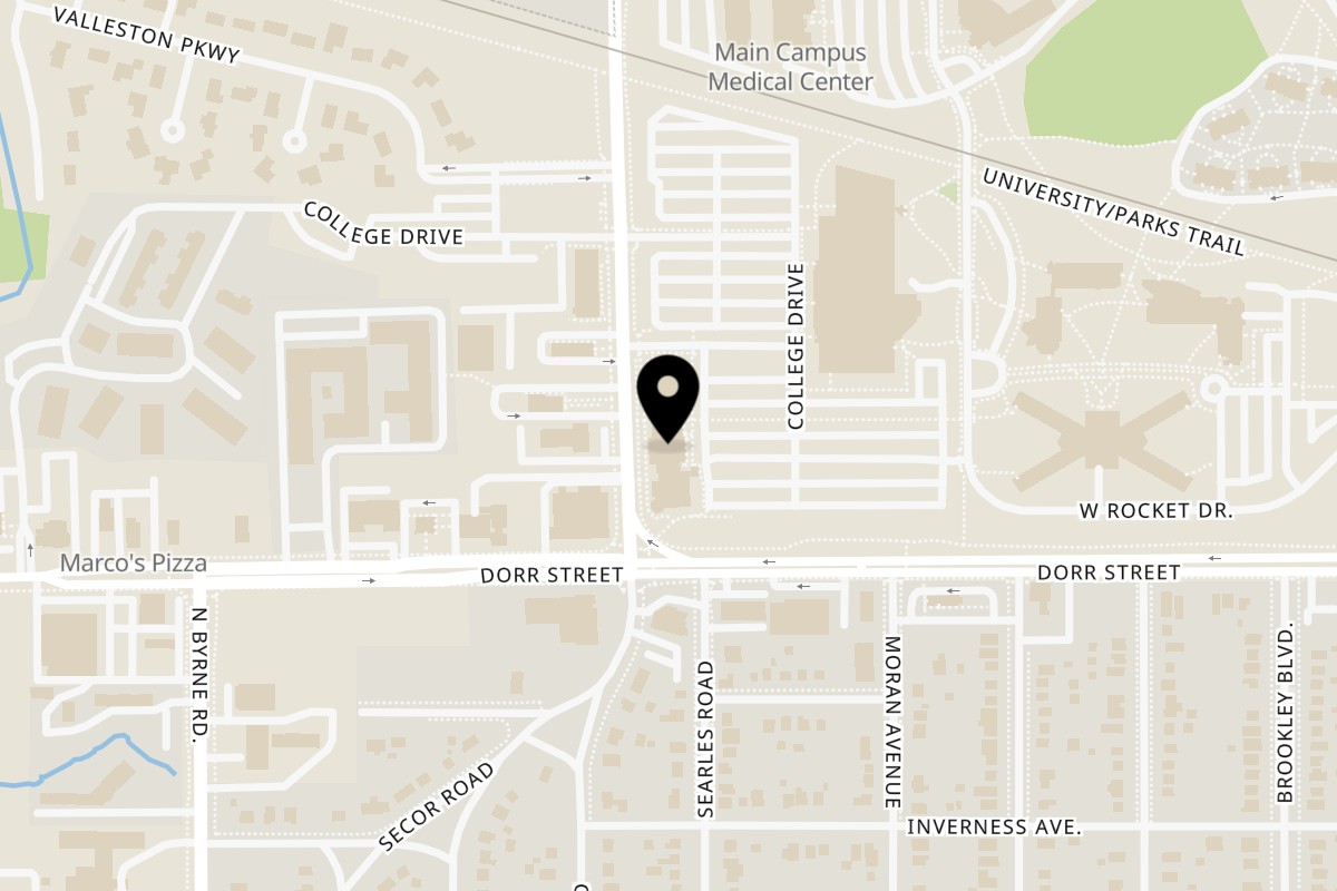 Map showing the location of Rice Blvd Restaurant on 1440 Secor Rd in Toledo